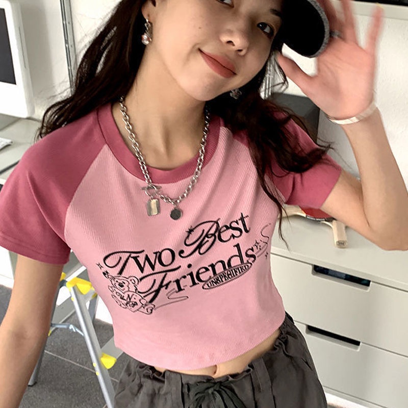 Áo thun ZHUXIA ngắn tay màu sắc retro thời trang cho nữ