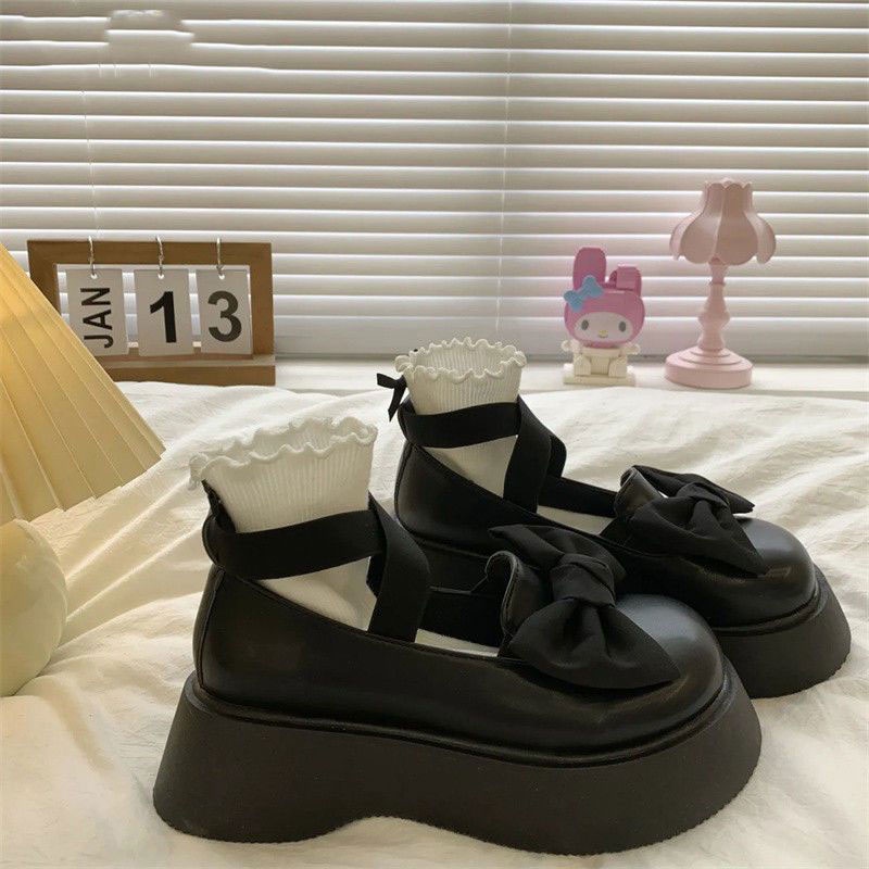 Giày Da Đế Xuồng Đính Nơ Xinh Xắn Thời Trang