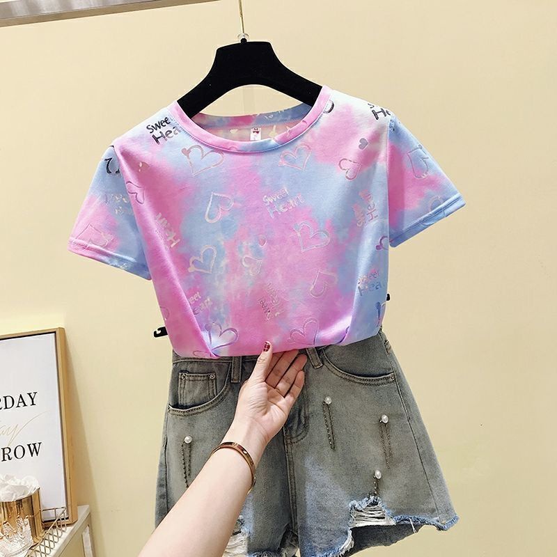 Áo Thun Tay Ngắn Dáng Rộng Họa Tiết Màu Nhuộm Độc Đáo Thời Trang Mùa Hè Mới Cho Nữ