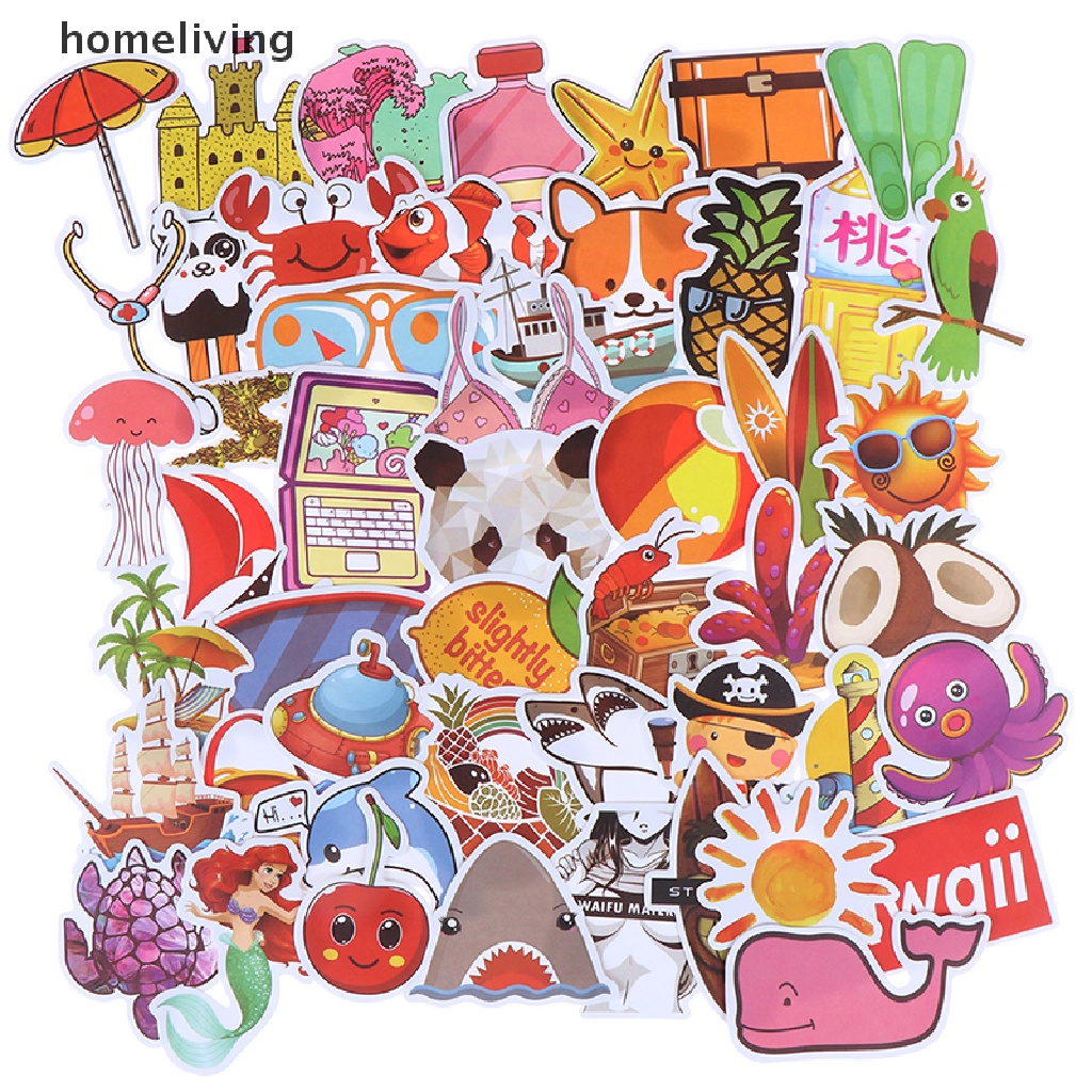 Bộ 50 Miếng Dán Hoạt Hình Dễ Thương Trang Trí Laptop Vali Guitar Ván Trượt