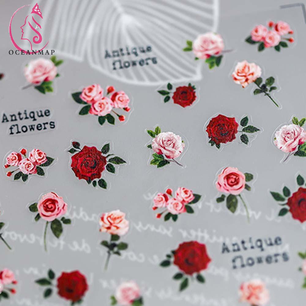 [Hàng mới về] Miếng dán trang trí móng tay hình hoa hồng 5d diy