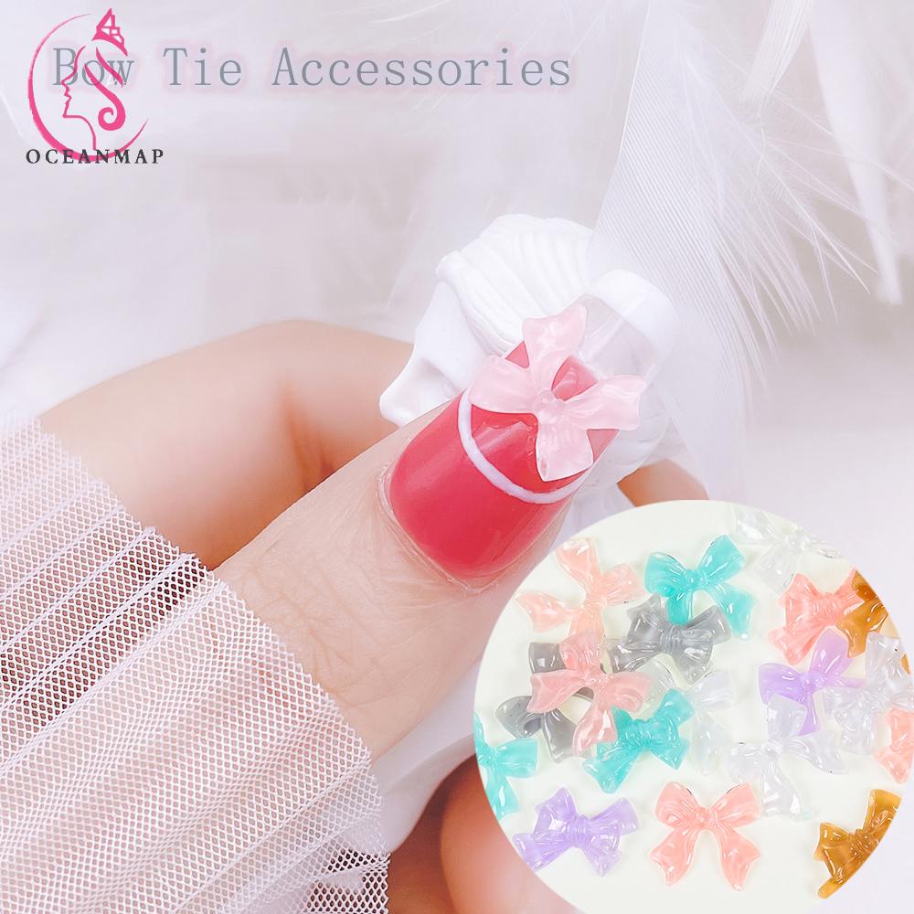 [Hàng mới về] Bộ 6 hàng 30 / 48 chiếc phụ kiện trang trí móng nghệ thuật hình gấu trong suốt/ nơ 3D cho nữ