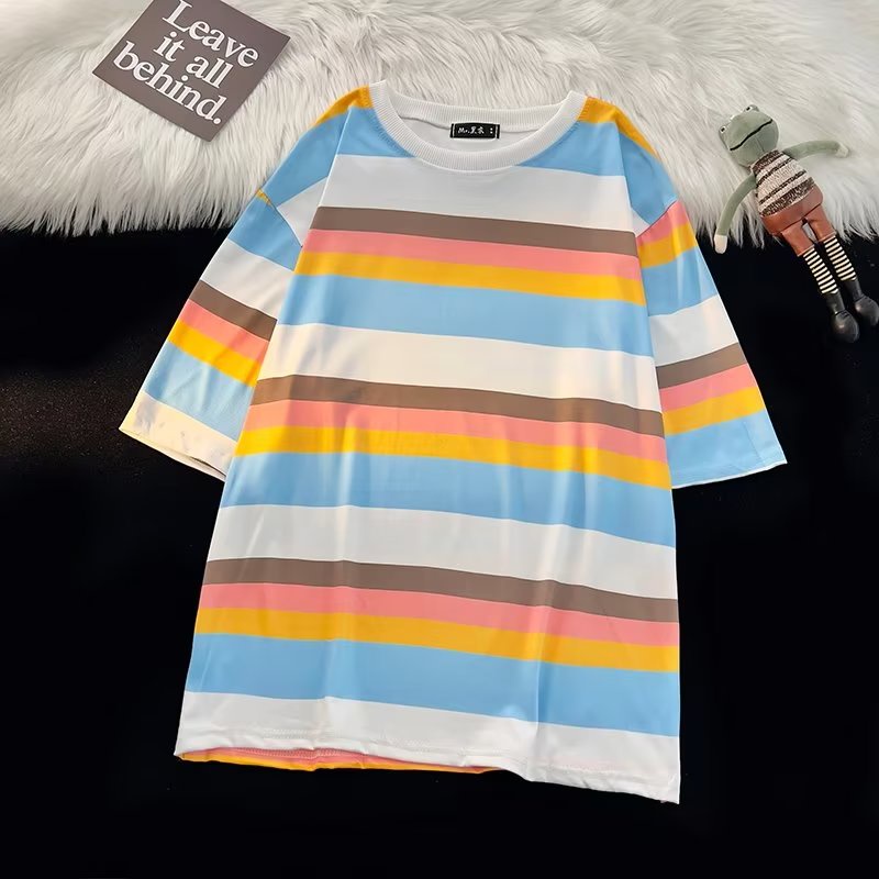 Áo Thun Tay Ngắn Cổ Tròn Họa Tiết Kẻ Sọc Thời Trang Mùa Hè 2023 Mới Cho Nam