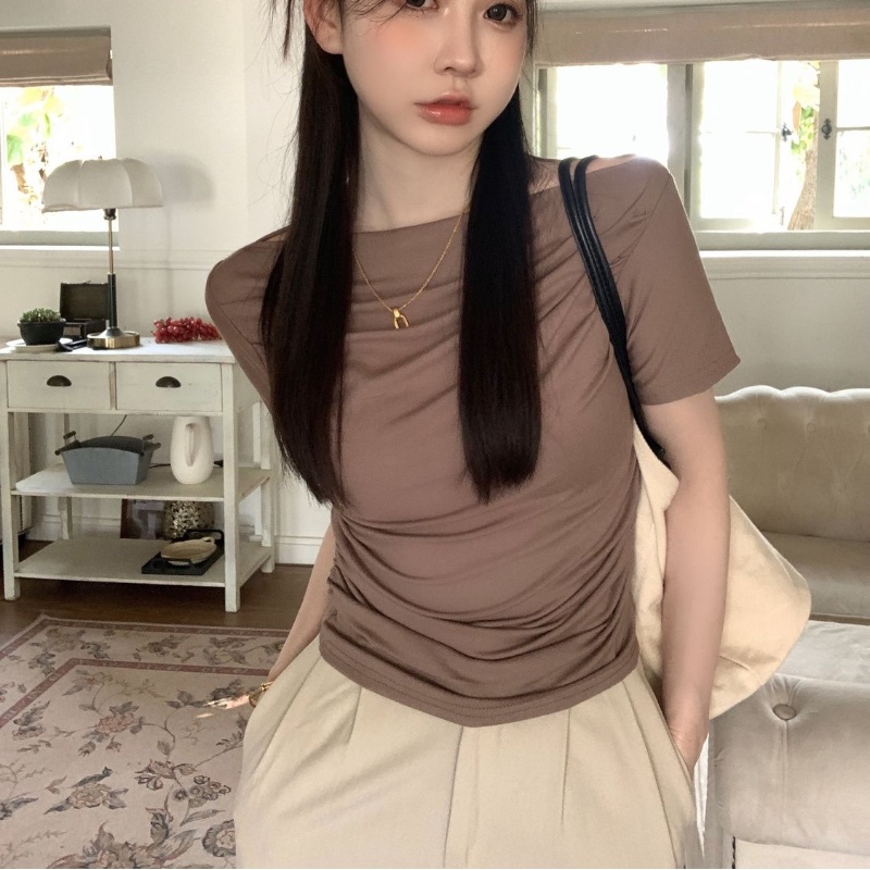 COZOKC Áo Thun Tay Ngắn Trễ Vai Thiết Kế Mỏng Năng Động Thời Trang