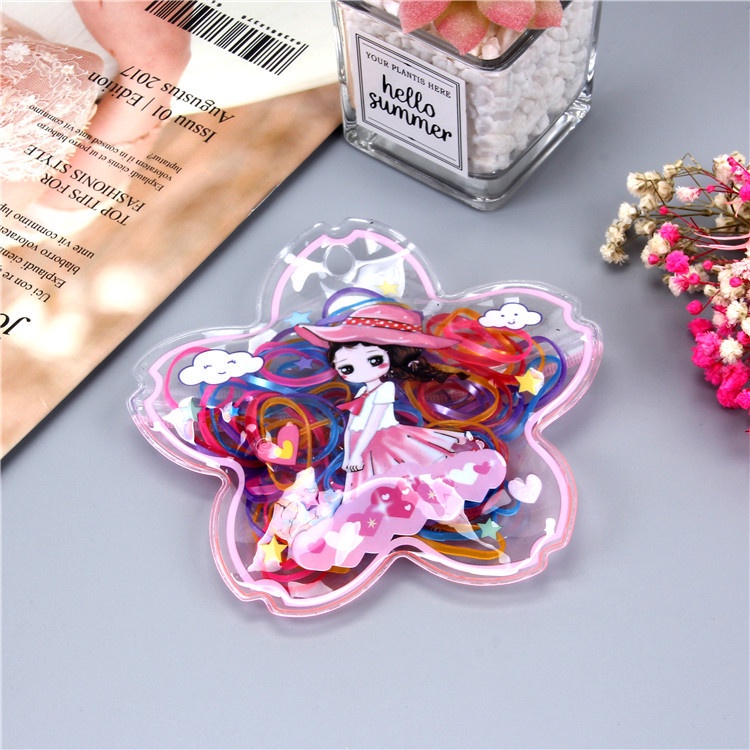 Set dây thun hình hoa 5 cánh lớn in hoạ tiết cô gái nhiều màu sắc sinh động CT08