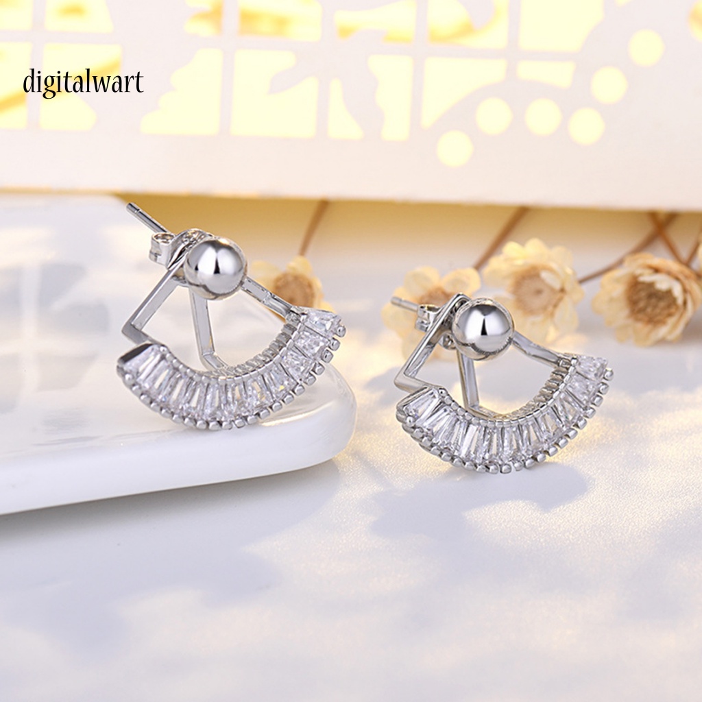 Kỹ Thuật Số| 1 Cặp Bông Tai Hình Quạt Tròn Đính Đá Thời Trang Dành Cho Nữ