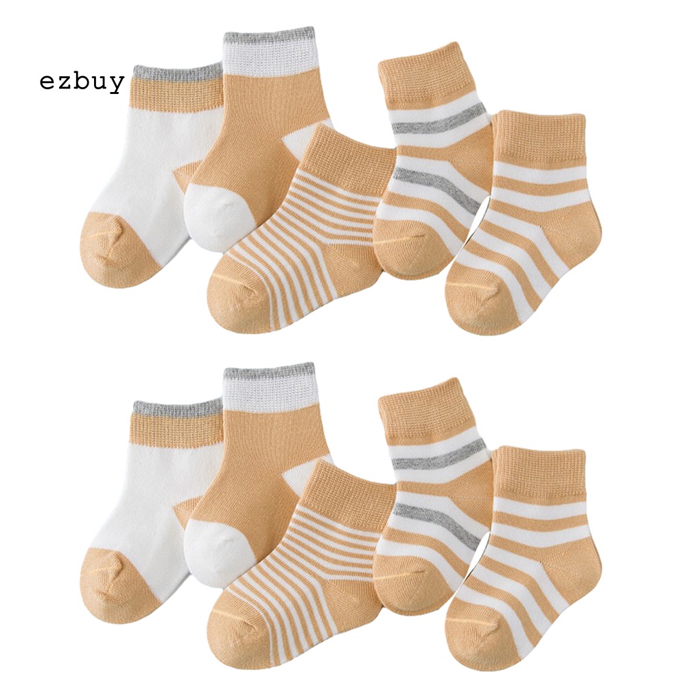Bộ 5 Đôi Vớ Cotton Kẻ Sọc Mềm Mại Thấm Hút Mồ Hôi Cho Bé