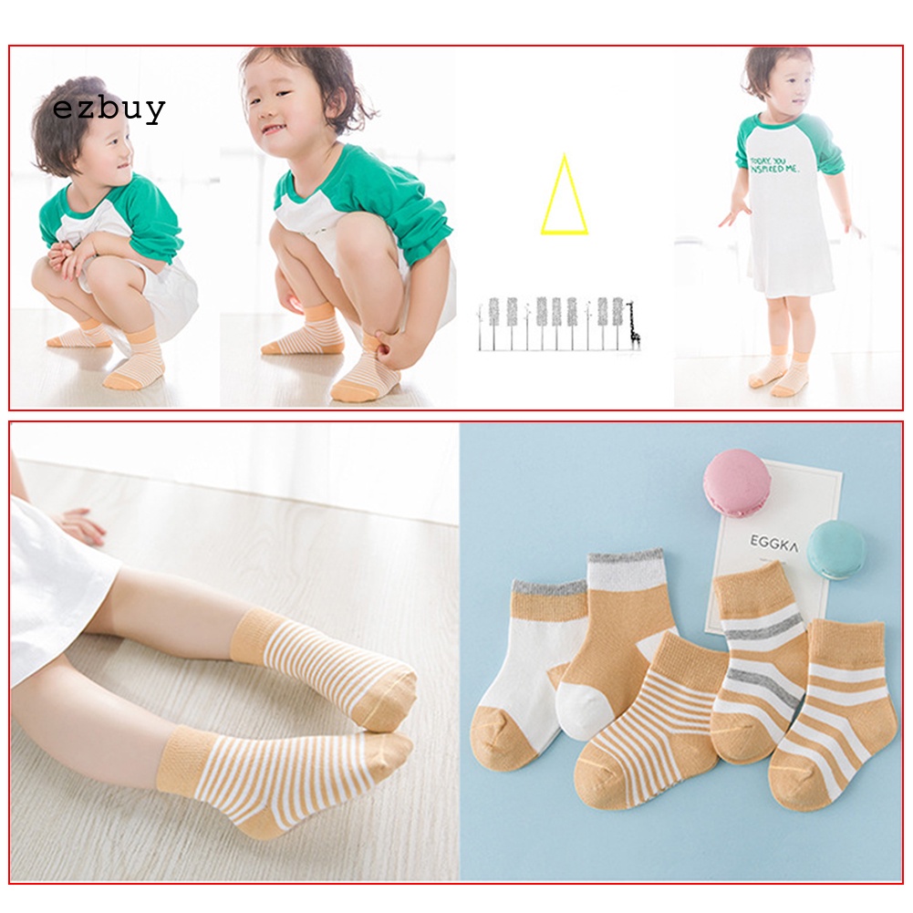 Set 5 Đôi Vớ Cotton Mềm Mại Thoáng Khí Chống Trượt Kẻ Sọc Dành Cho Bé Trai Gái