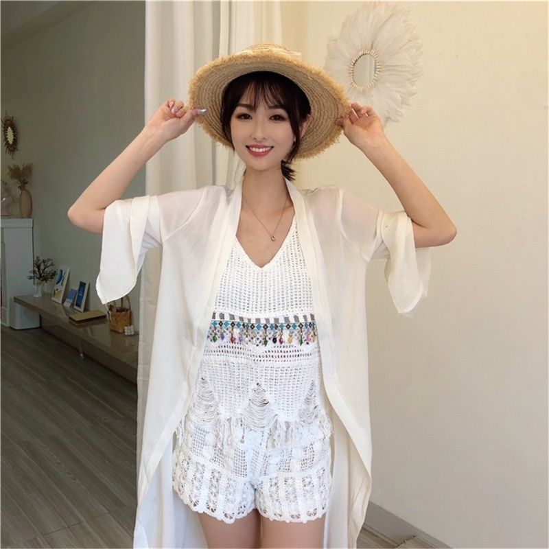 Xiangbao Áo Croptop Dệt Kim Không Tay Cổ Chữ V Viền Tua Rua Đính Hạt Phong Cách Boho Dành Cho Nữ