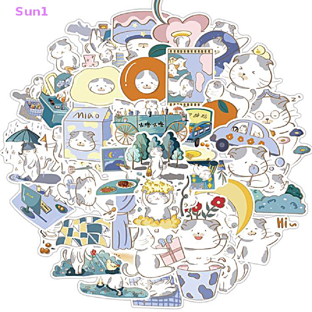 Set 1: 40 Miếng Dán PVC Hình Mèo Hoạt Hình Trang Trí Vali Đàn Guitar