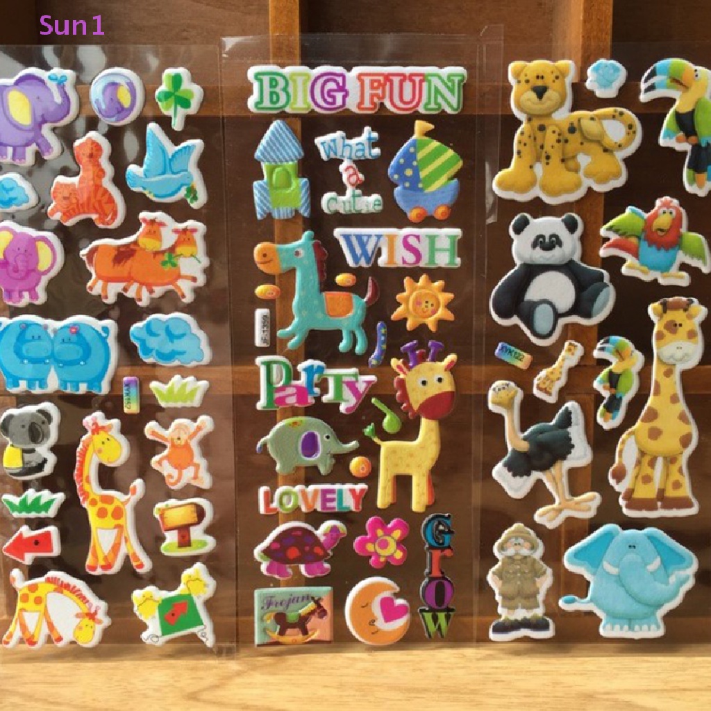 Set 10 Tấm 10 Miếng Dán Bong Bóng Họa Tiết Hoạt Hình 3D Trang Trí Sổ Tay Cho Bé Trai