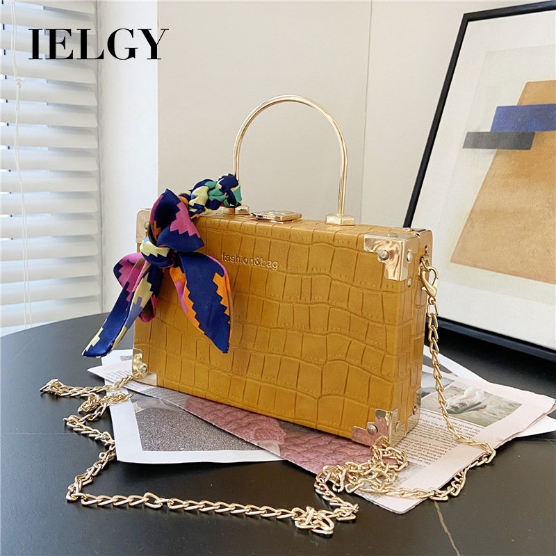 Túi Xách Đeo Vai Hình Vuông Cỡ Nhỏ Bằng Lụa Phối Khăn Quàng Cổ Phong Cách Âu Mỹ Cổ Điển Thời Trang Cho