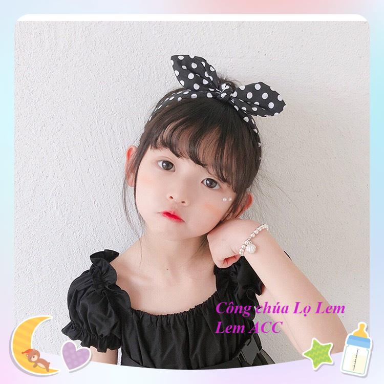 Băng đô tóc cho bé gái, bờm vải thời trang chấm bi xinh xắn cho bé L045