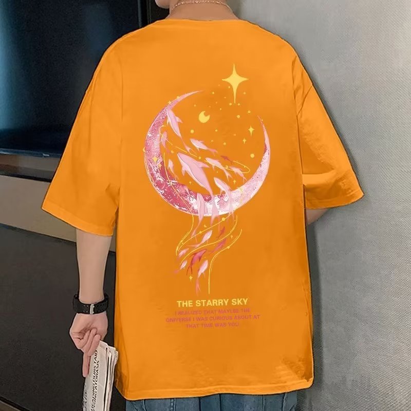 Áo Thun Tay Ngắn Cổ Tròn In Hình Cá Voi Mặt Trăng Phong Cách Harajuku Thời Trang Mùa Hè Cho Nam Và Nữ Size M-5XL
