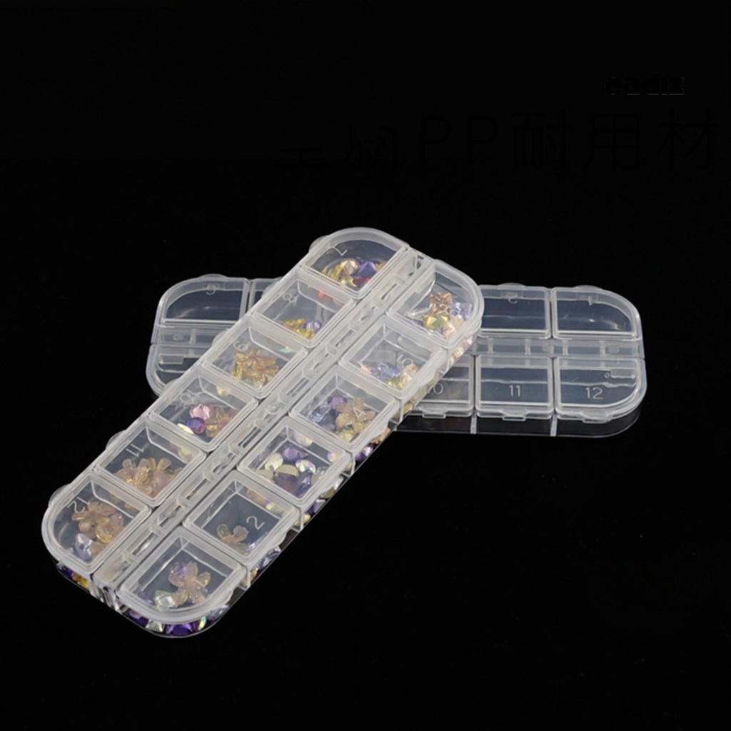 Set 5 Hộp Nhựa Rỗng 12 Ngăn Trong Suốt Đựng Trang Sức / Hạt Trang Trí Móng Nghệ Thuật