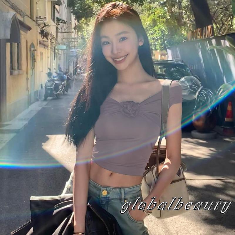 Áo Croptop Trễ Vai Tay Ngắn Màu Sắc Trơn Thời Trang Mùa Hè Cho Nữ