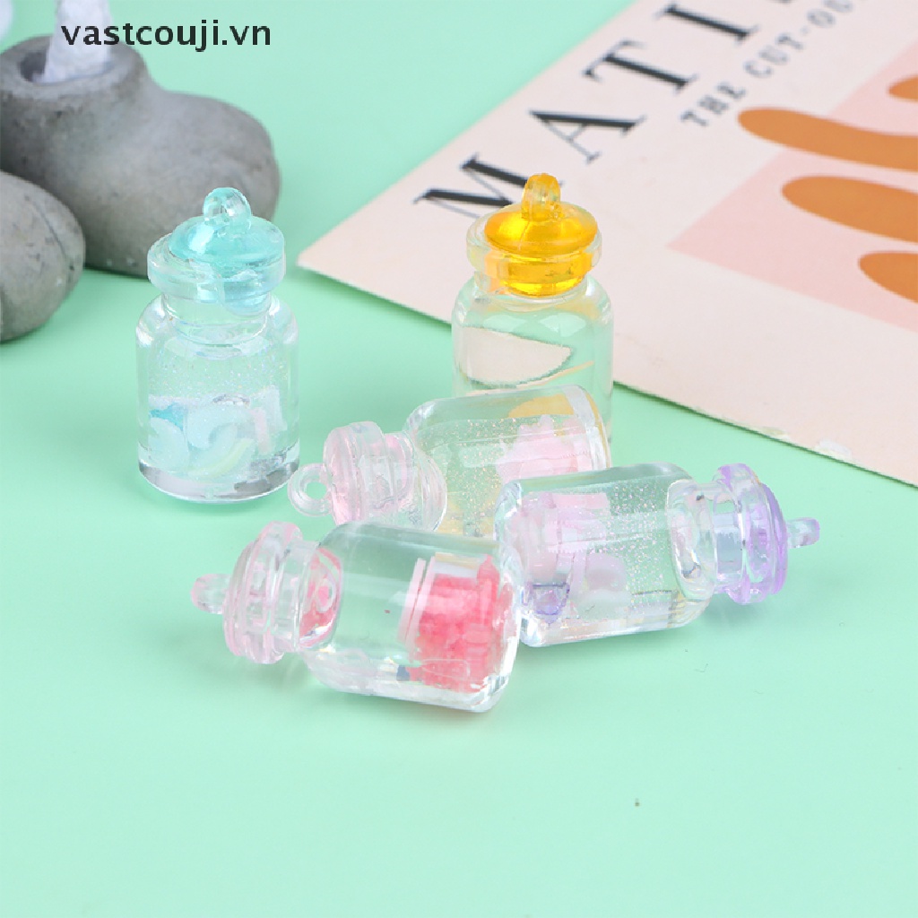 Set 10 Mặt Dây Chuyền Resin DIY Hình Chai Nước Phát Sáng Đáng Yêu