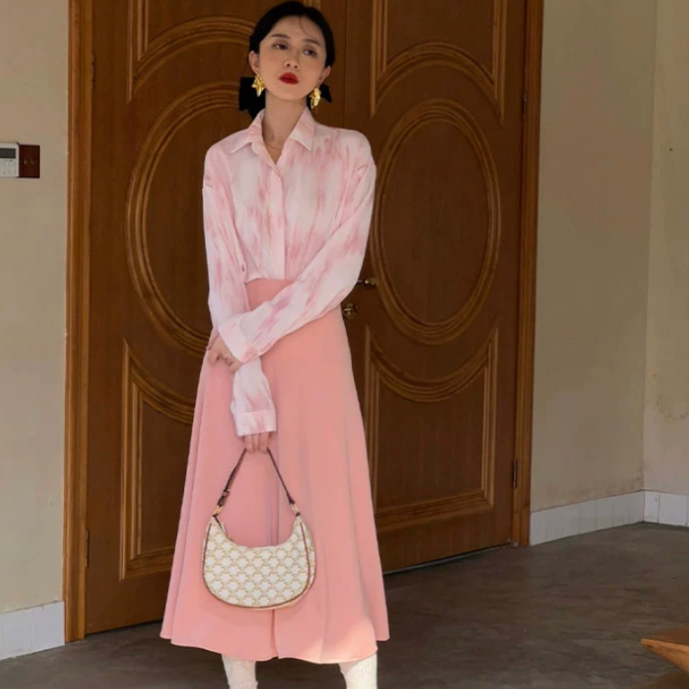 SUXI Áo Sơ Mi Tay Dài Nhuộm Màu Loang Dáng Rộng Thời Trang Cho Nữ