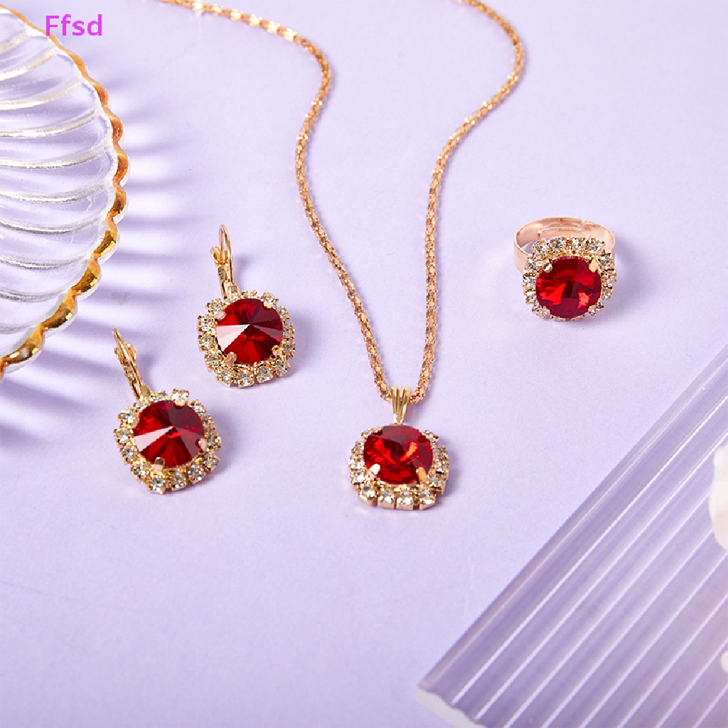 1 Bộ Trang Sức Gồm Vòng cổ / Nhẫn / Bông Tai Pha Lê Tròn Nhiều Màu Thời Trang Hàn Quốc Cho Nữ