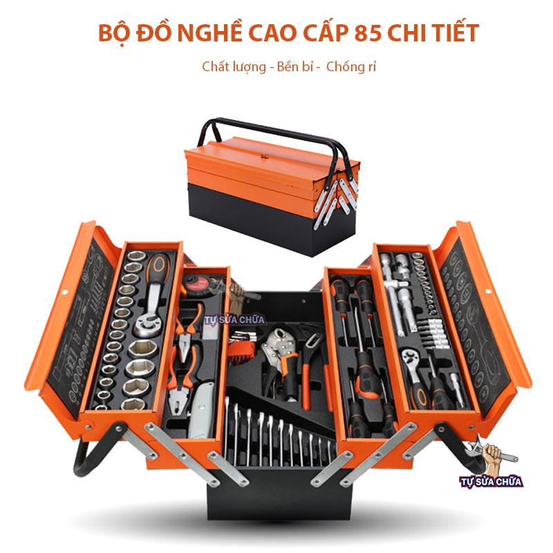 Thùng đồ nghề sửa chữa di động 85 Chi Tiết Nhập Khẩu, bộ dụng cụ sửa chữa xe máy loại xịn máy Thái Bảo