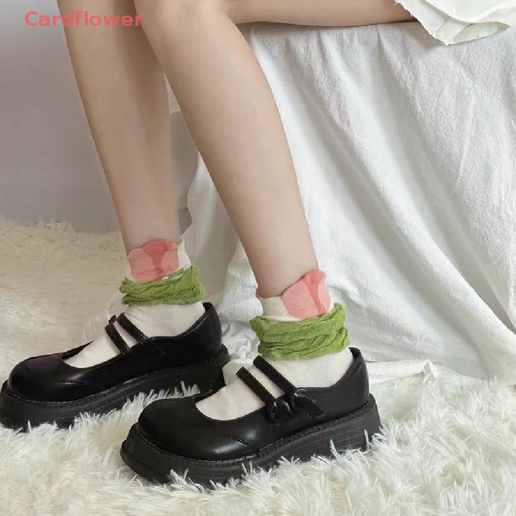 < Cardflower > Vớ Cotton Thoáng Khí Họa Tiết Hoa Hoạt Hình Màu Kẹo Ngọt Phong Cách Harajuku Nhật Bản Đáng Yêu Đơn Giản Cho Nữ