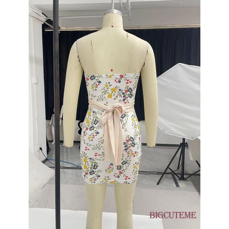 Đầm Mini Ôm Dáng Không Dây Hở Lưng In Họa Tiết Hoa Cho Nữ