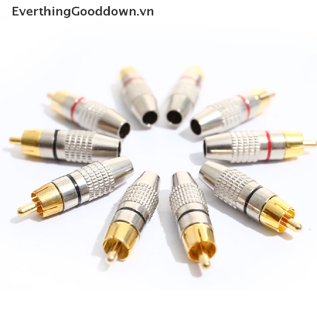 Everthinggooddown Set 10 Đầu Nối Dây Cáp Âm Thanh RCA Mạ Vàng