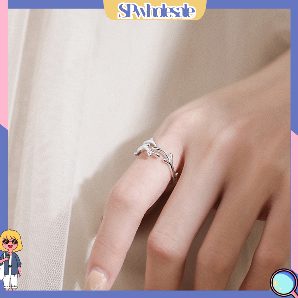 <SPwholesale> Nhẫn Hở Mạ Điện Hình Học Sừng Hươu Lá Cây Đơn Giản Quyến Rũ Trang Sức Chống Mài Mòn Có Thể Điều Chỉnh