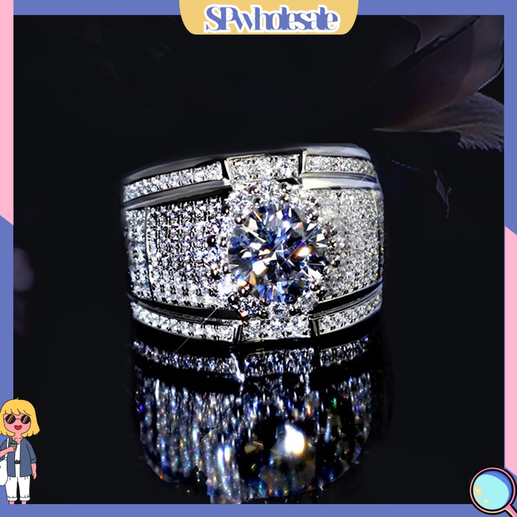 <SPwholesale> Nhẫn Đính Hôn Mạ Bạc Đính Đá Thời Trang Dành Cho Nam