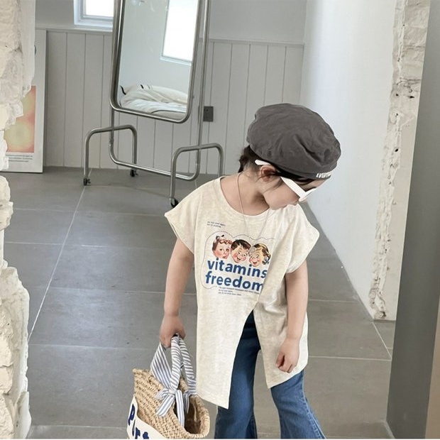 Áo Thun Ngắn Tay Xẻ Tà Dáng Rộng Thời Trang Mùa Hè Phong Cách Hàn Quốc Cho Nữ