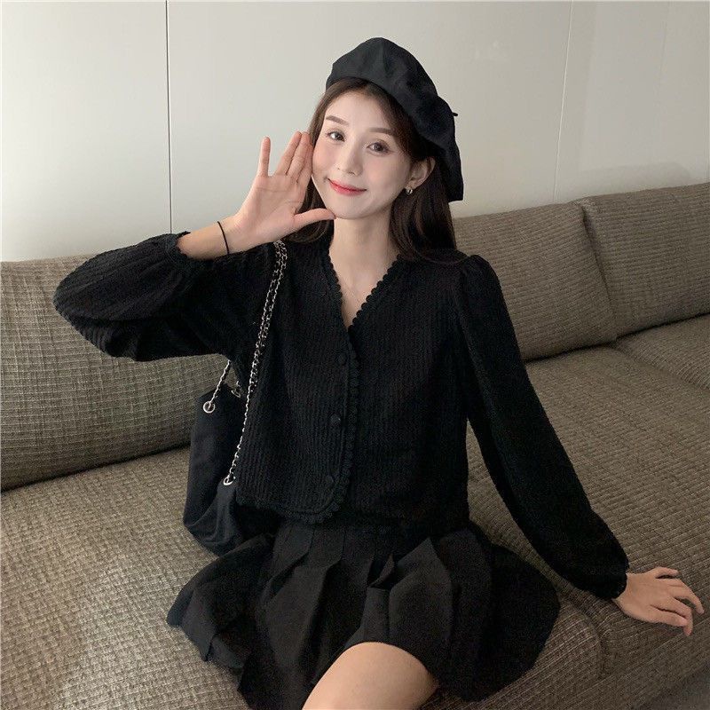 COZOK Áo Sơ Mi Tay Dài Cổ Chữ V Dễ Phối Đồ Thời Trang Phong Cách Hàn Quốc