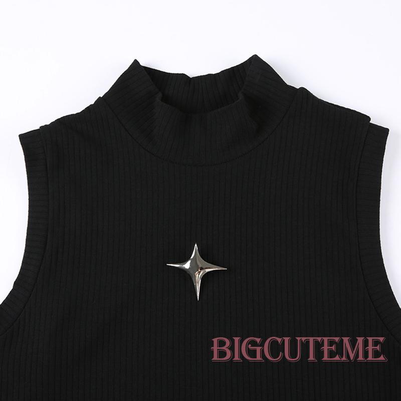 [] Áo Thun Crop Top Không Tay Có Gân Cơ Bản Thời Trang Mùa Hè Màu Đen Dành Cho Bạn Nữ Mặc Đi Câu Lạc Bộ Đường