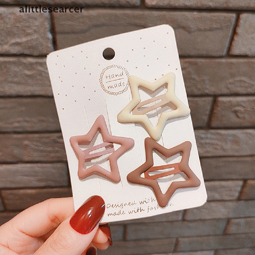 Set 3 Kẹp Tóc Hình Ngôi Sao / Hình Học Màu Cà Phê Ngọt Ngào Thời Trang Cho Nữ