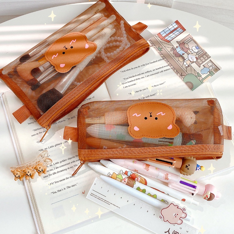 Túi Lưới Đựng Đồ Trang Điểm Họa Tiết Gấu Dễ Thương Phong Cách Nhật Bản