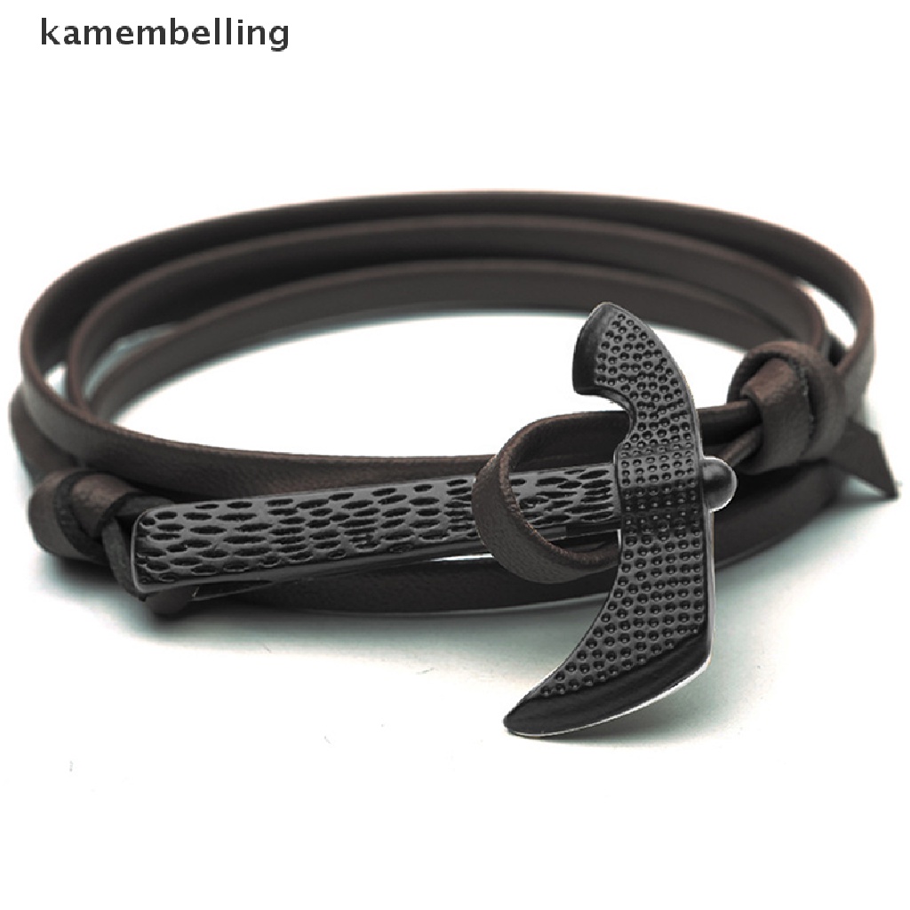 Kamembelling Vòng Tay Da Đen Phối Móc Kim Loại Kiểu Thể Thao Cá Tính Cho Nam