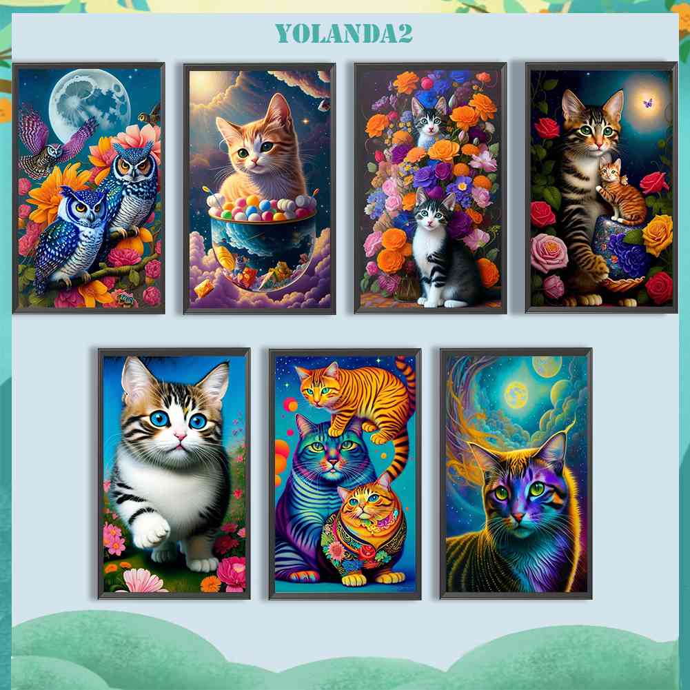 Tranh Đính Đá Kim Cương Toàn Bộ 5D DIY Hình Vẽ Mèo Trang Trí Nhà Cửa