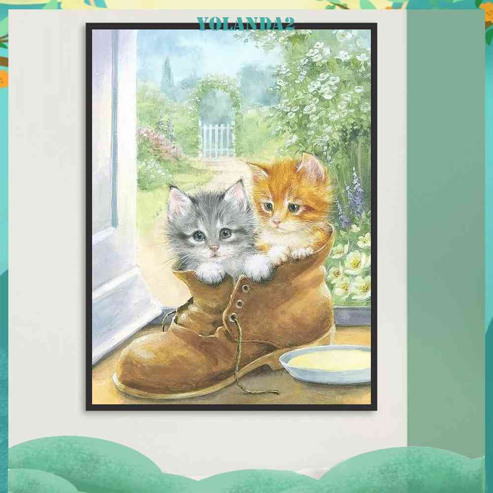 Tranh Đính Đá Kim Cương Toàn Bộ 5D DIY Hình Vẽ Mèo Trang Trí Nhà Cửa