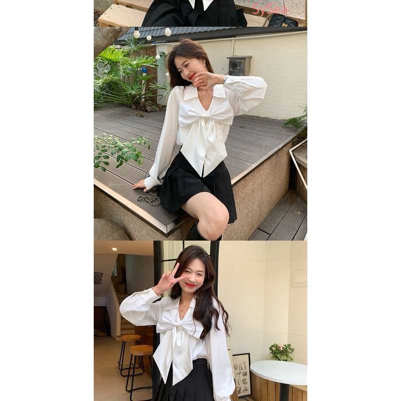 Áo Sơ Mi Dài Tay Phối Nơ Thời Trang Pháp Dành Cho Nữ