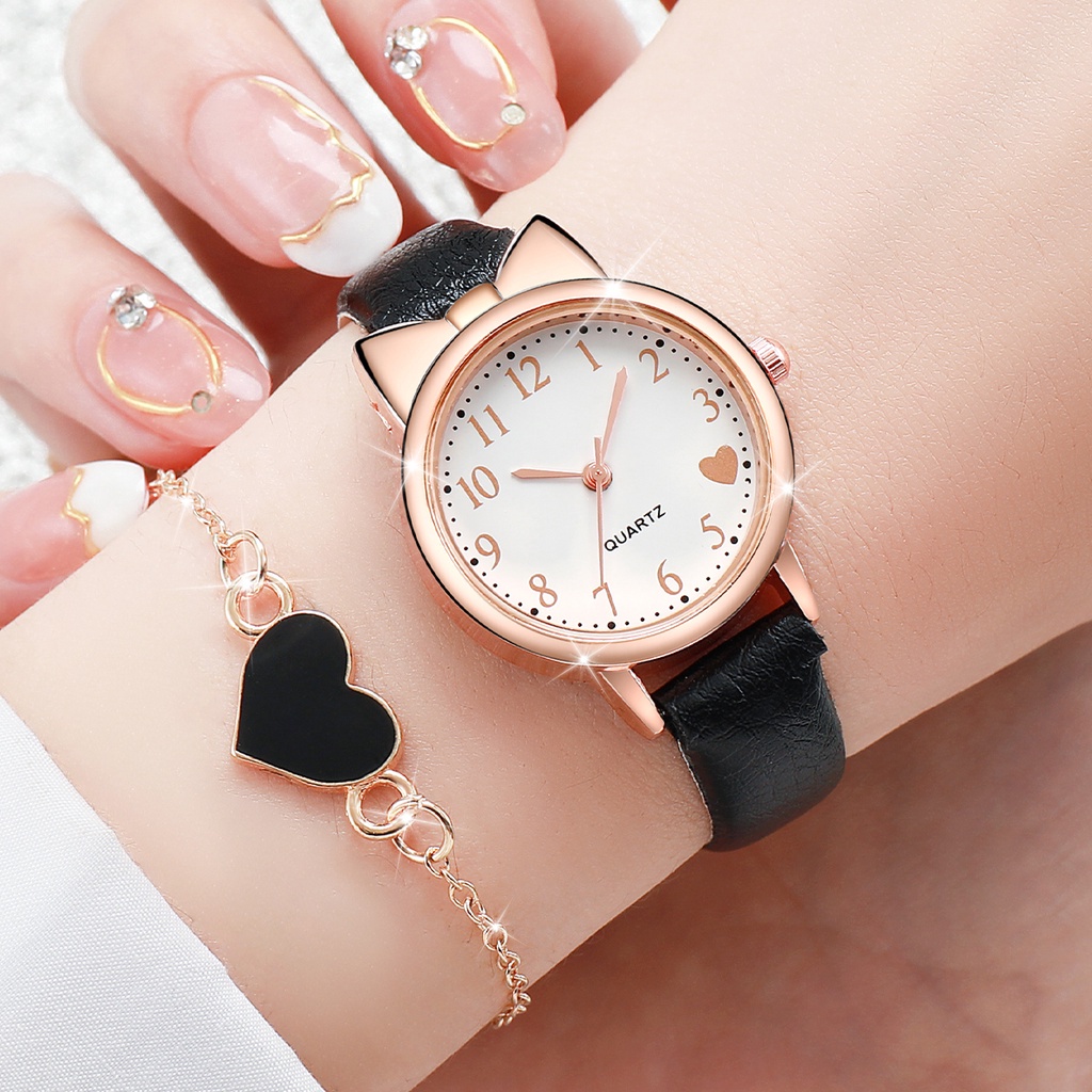 Đồng Hồ Đeo Tay Dây Da Mặt Trái Tim Thời Trang Dành Cho Nữ