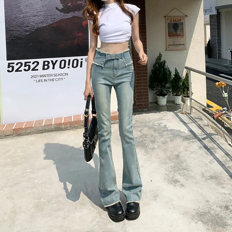 IELGY   Quần Jean Nữ Lưng Cao Dáng Ôm Thời Trang Cá Tính