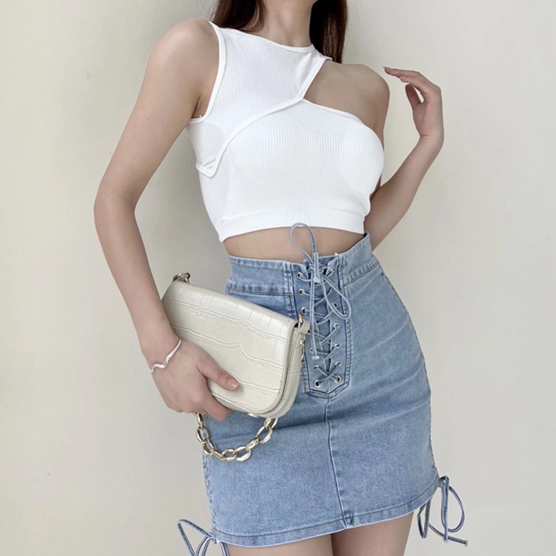 IELGY     suspended Áo tank top Ngắn Ôm Ngực Không Tay Có Đệm Lót Bên Trong Cho Nữ