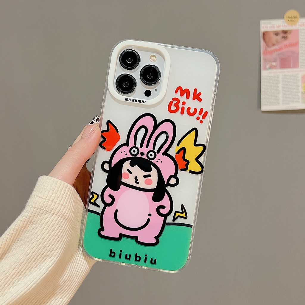 Ốp Điện Thoại TPU Dẻo Trong Suốt Họa Tiết Cô Gái &amp; Chú Thỏ Dễ Thương Cho iphone 14 13 11 12 Pro Max