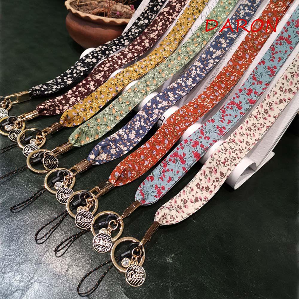 Dây Đeo Cổ Gắn Điện Thoại / Chìa Khóa In Họa Tiết Hoa Xinh Xắn Tiện Dụng