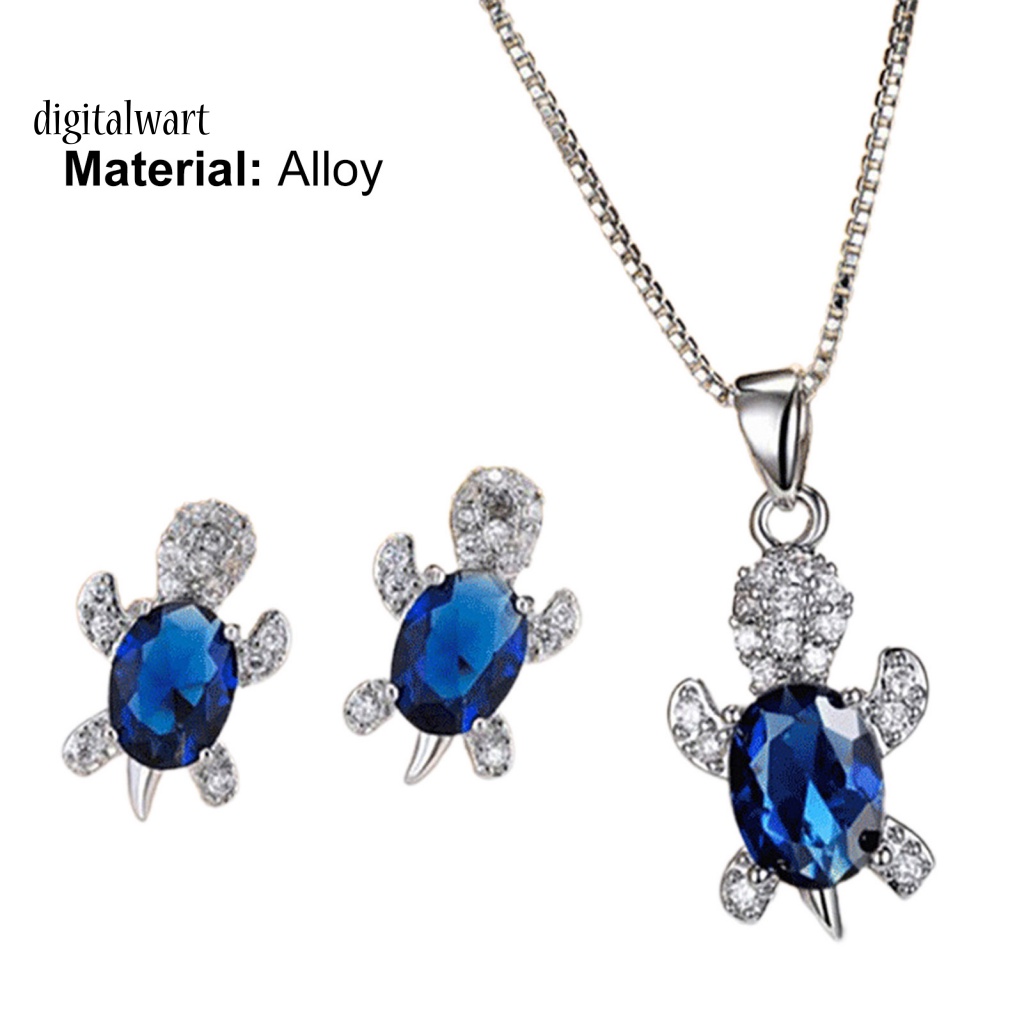 Kỹ Thuật Số| 1 Set Vòng cổ Và Bông Tai Hình Rùa Đính Đá Lấp Lánh
