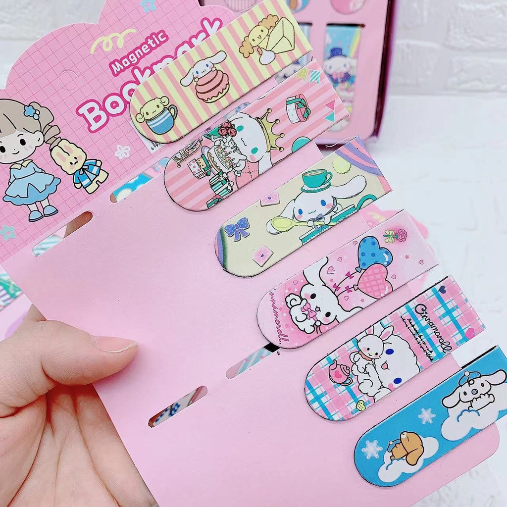 Sanrio bookmark Đánh Dấu Trang Bộ 6 Thẻ Đánh Dấu Sách Hai Mặt Từ Tính Màu Trắng In Hoạt Hình Kurumi Dễ Thương Cho Học Sinh