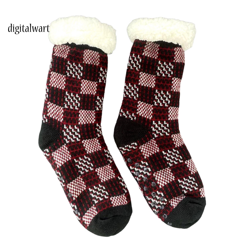 Kỹ Thuật Số| 1 Đôi Tất Ống Dày Giữ Ấm Mùa Đông Mềm Mại Co Giãn Họa Tiết Kẻ Sọc Màu Tương Phản