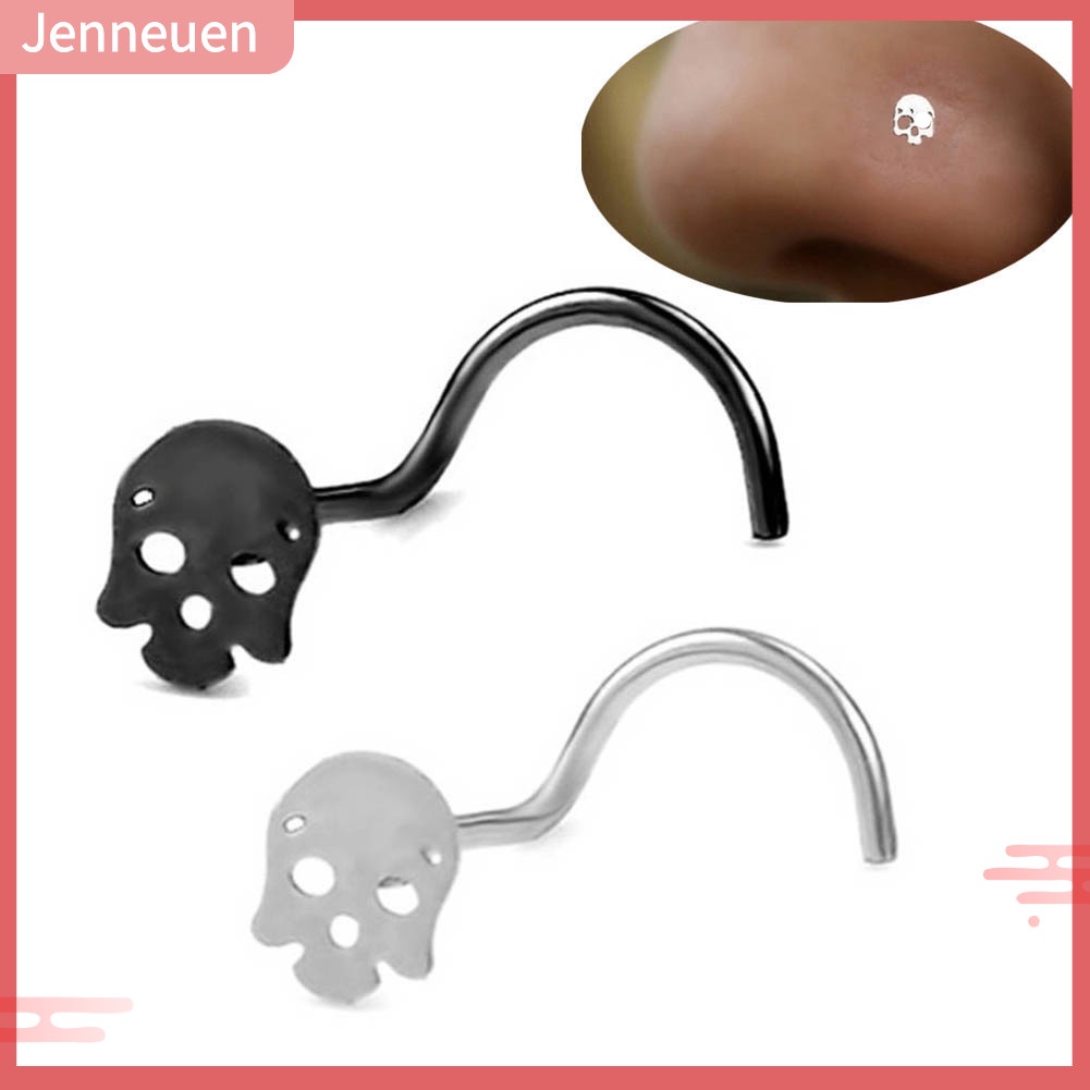 Bộ 2 Khuyên Mũi Bằng Thép Không Gỉ Hình Đầu Lâu Cá Tính