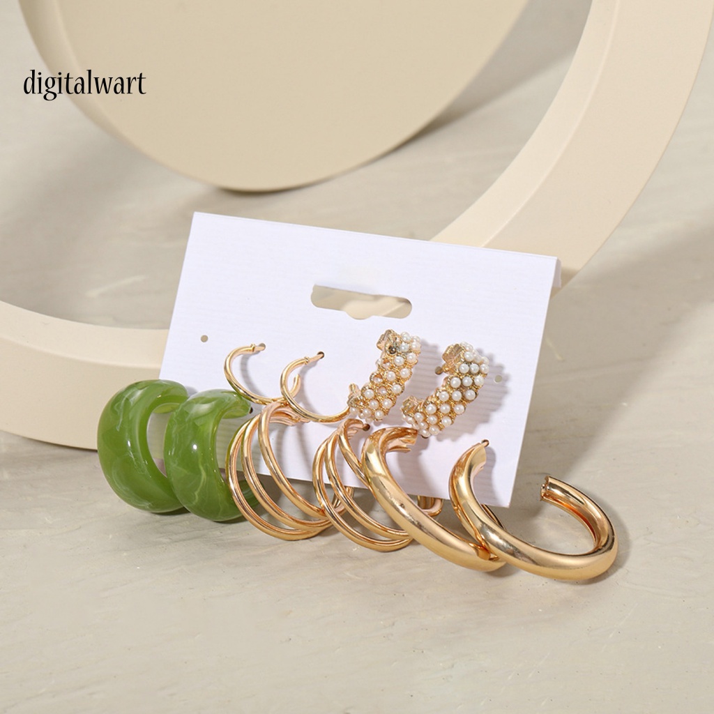 Kỹ Thuật Số| Set 5 Đôi Khuyên Tai Tròn Đính Ngọc Trai Nhân Tạo Phong Cách Bohemian Thời Trang