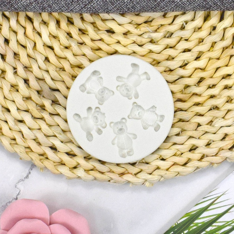 Khuôn Silicone Làm Bánh Kẹo 5 Ngăn Hình Gấu Dễ Thương