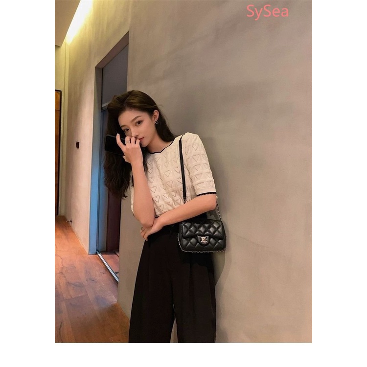 Áo Thun Lụa Ngắn Tay Họa Tiết Trái Tim Xinh Xắn Thời Trang Mùa Hè Cho Nữ